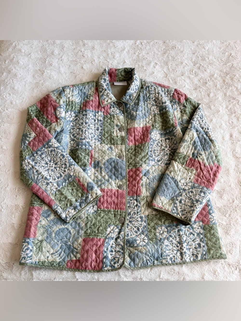 Alfred Dunner Chore Jacket Womens 12 Patchwork Silk Barn Lined Floral Quilted